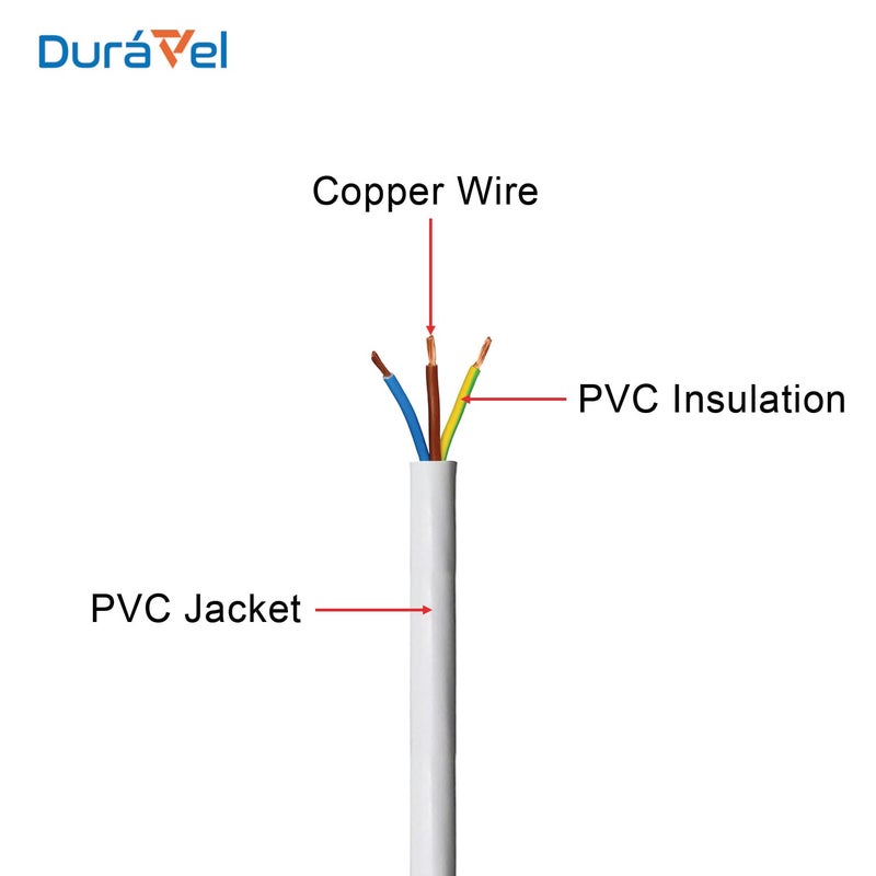 درافل كابل كهربائي ثلاثي النواة من دورافيل، سلك طاقة معزول بمادة PVC بيضاء، موصل نحاسي مرن (3 نواة 1 متر، 6 مم) - Image 2